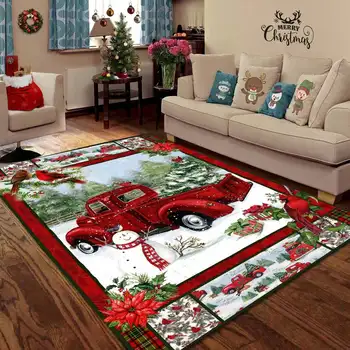 Natal Caminhão Vermelho Nevado Cardeais de estar Impressos em 3D, Tapetes, Tapete, Tapetes Anti-derrapantes de Grande Tapete de Carpete a Decoração Home