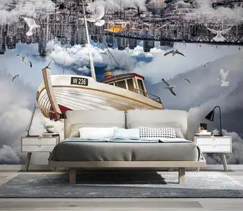 2020Custom papel de Parede 3D Estereoscópico construção da Cidade veleiro Moderno Criatividade Mural de Sala de estar, Quarto, papel de Parede Para parede