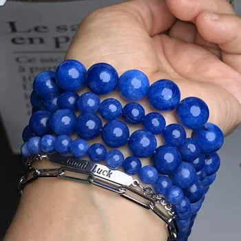 Azul escuro Cianita Jades Grânulos de Pedra Redonda Solta Esferas Espaçador Para Fazer Jóias DIY Pulseira Colar Acessórios 6/8/10/12mm