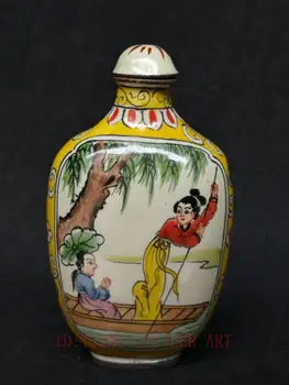 YIZHU CULTUER Coleção de ARTE do Vintage arte Chinesa Cloisonne Pintura Beleza passeio de barco sobre Snuff Bottle Decoração