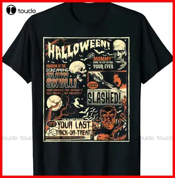Vintage Horror Cartaz do Filme de Terror o Terror Tempo Antigo Halloween T-Shirt Preto Xs-5Xl Mulheres Camisas Moda Engraçado Novo Xs-5Xl