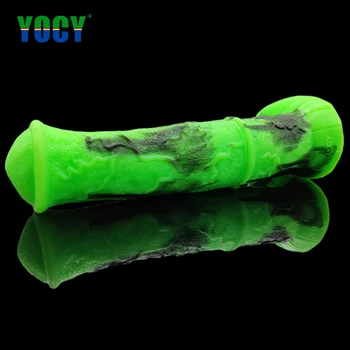 YOCY Animal Gigante Vibrador Grosso 6,4 cm de Silício Brinquedo Mulheres a Masturbação Plug anal Cu Dildos Textura Preto Verde de Arte Brinquedo do Sexo Para Homens