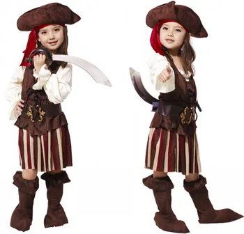 Meninas Elis Capitão Pirata Cosplay Traje Crianças Piratas Do Caribe Cosutmes Para A Festa De Halloween Vestido