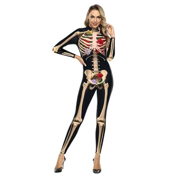 Trajes de Halloween para as Mulheres 3D Humanos Roupas Apertadas Elástica de Uma Peça de Vestuário de Halloween Macacão Traje de Esqueleto