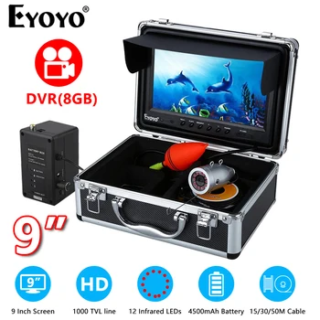 Eyoyo de 9 Polegadas LCD Monitor Subaquática Fish Finder Com 8GB de Gravação de Vídeo 1000TVL Câmera à prova d'água 12pcs Luzes de IR Pesca no Gelo