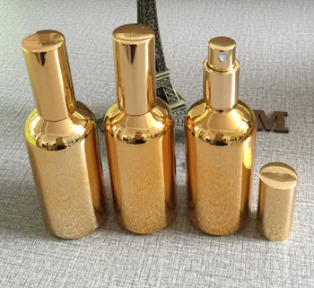 50pieces/monte 100ml de Alta temperatura banhado a ouro reutilizável vazio atomizador pulverizador frasco de perfume,100 ml vidro de perfume recipiente