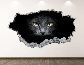 Gato preto de autocolantes de Parede - Animal 3D Esmagado Arte de Parede Autocolante Crianças Decoração de Vinil em Casa Cartaz Personalizado de Presente KD09