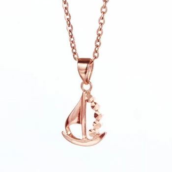 Design criativo de Moda de pequeno veleiro colar para mulheres 14K ouro rosa pingente requintado luz de luxo 585 roxo de jóias de ouro