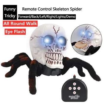 Simulação de alta RC Aranha Tarântula Controle Remoto Animal Robô de Brinquedo Olho Flash de Luz Truque Aterrorizante de Todos os Rodada Curta Spider