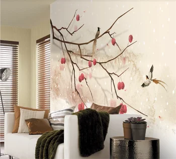 Personalizados em 3D papel de parede mural de estilo Chinês novo paisagem de árvores, flores e aves de fundo de pintura de decoração de parede