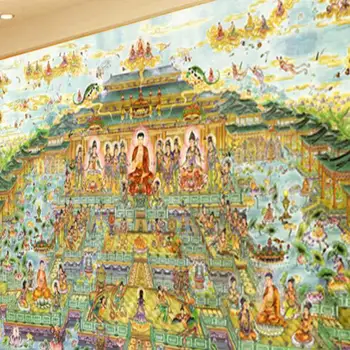 Tamanho personalizado PVC Grandes papel de Parede Mural Budista Paraíso Ocidental papel de Parede Cheio de Buda Figura Dez Mil Buda Templos