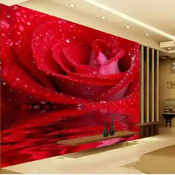 3D Tamanho Personalizado Rosa Vermelha Mural de Arte Moderna, Pintura Mural, papel de Parede para Sala de estar Foto do Papel de Parede