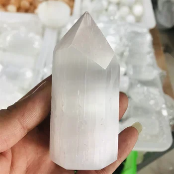 1PC Natural branco cristal de cura Selenita L hexágono wandstone gesso gem artesanato