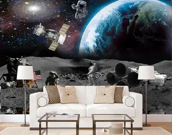 Foto 3d papel de parede personalizado mural cosmos estrelado sci-fi espaço astronauta pouso na lua, terra, casa, decoração de papel de parede para sala de estar