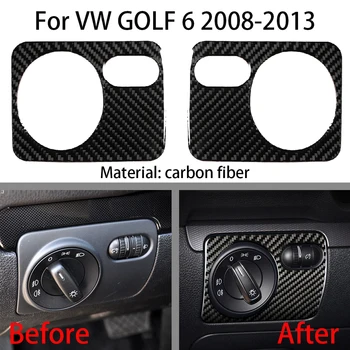 De Fibra de carbono, Interior do Carro, Farol Interruptor Botão Moldura da Decoração, é Adequado Para VW Golf 6 GTI R MK6 2008-2012 Etiqueta do Carro