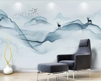 beibehang mural personalizado sênior 3d papel de parede Abstrato de tinta de montanha, veados na parede do fundo papel de parede para quarto 3d papel de parede