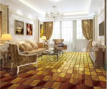 3d pisos de cor Dourada 3d xadrez piso impermeável papel de parede para parede da casa de banho 3d em carpete pintura a papel de parede