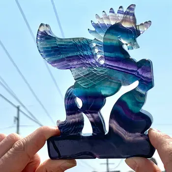 A Cor Natural da Fluorite de Cristal Unicórnio Escultura, Pegasus Escultura de Cura 1PC