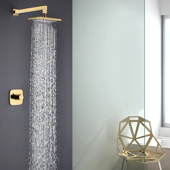 Navio livre estilo simples quadrado cor de Ouro Termostático de temperatura constante na parede misturador do chuveiro torneira de latão sólido