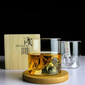 Whisky Copa do Estilo Japonês superficial Montanha Licor XO Copo do Vinho EDO Guanshan obras de Arte Fuji de Madeira de Presente Caixa de madeira, Vidro do Uísque