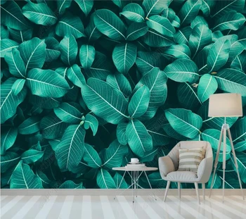 Papel de parede Simples tropical de folhas verdes 3d papel de parede mural, papel de parede quarto decoração home