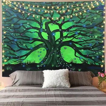 Verde-Fluorescente De Parede De Árvore Tapeçaria Resumo Mandala Psicodélico Tapete Boho Decoração Do Quarto Do Dormitório Hippie Tapeçaria Estética Pano
