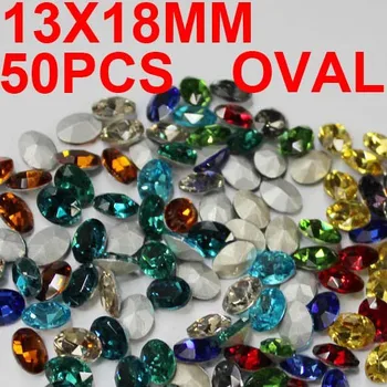 10 cores 50pcs 13x18mm pedras de cristal da forma oval pedras em forma de elipse de grânulos de prata frustrado, perfeito para unhas de telefone caso de diy