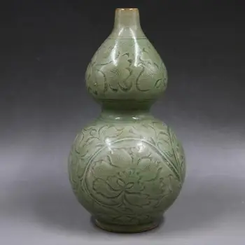 Chinês antigo de porcelana Rachada de vidro esculpido cabaça garrafa
