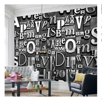 Frete grátis personalizados letras estereoscópica 3d papel de parede retro moderno sofá ktv Europeu de TV pano de fundo papel de parede mural